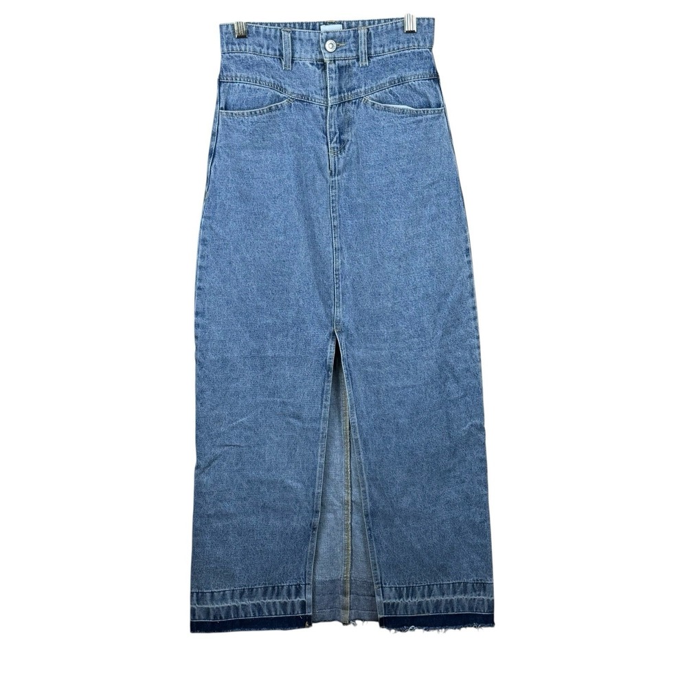Princess Polly Womens Denim Maxi Skirt Distressed Hem Size 0 EUC